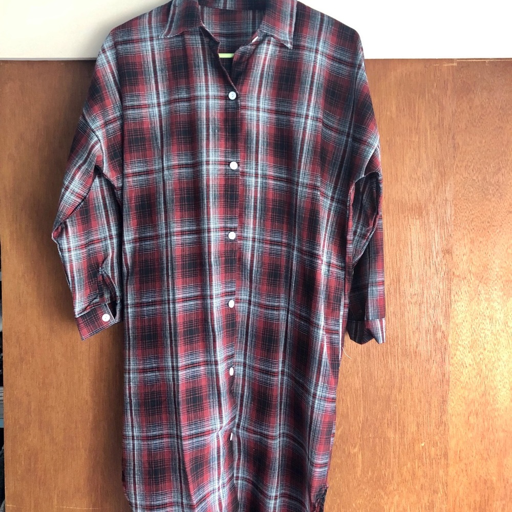 Long Red Plaid Shirt